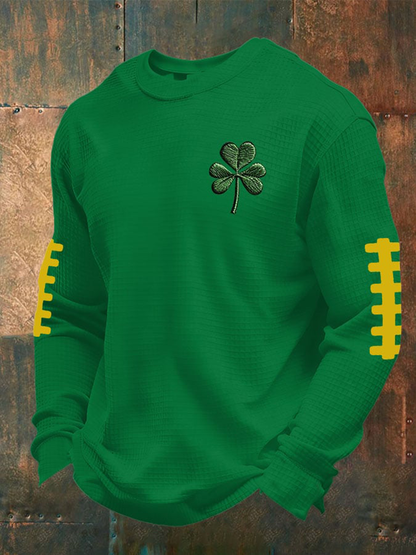 Men's Shamrock Football Print Waffle Crewneck Sweatshirt