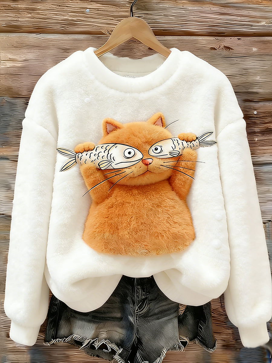 Women's Cute Cat Cozy Flannel Sweatshirt