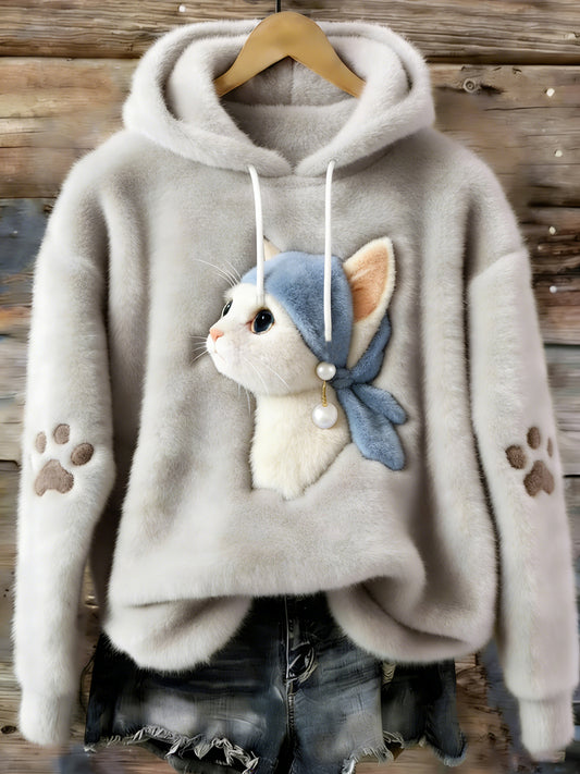Women's Cute Cat Cozy Flannel  Hoodie