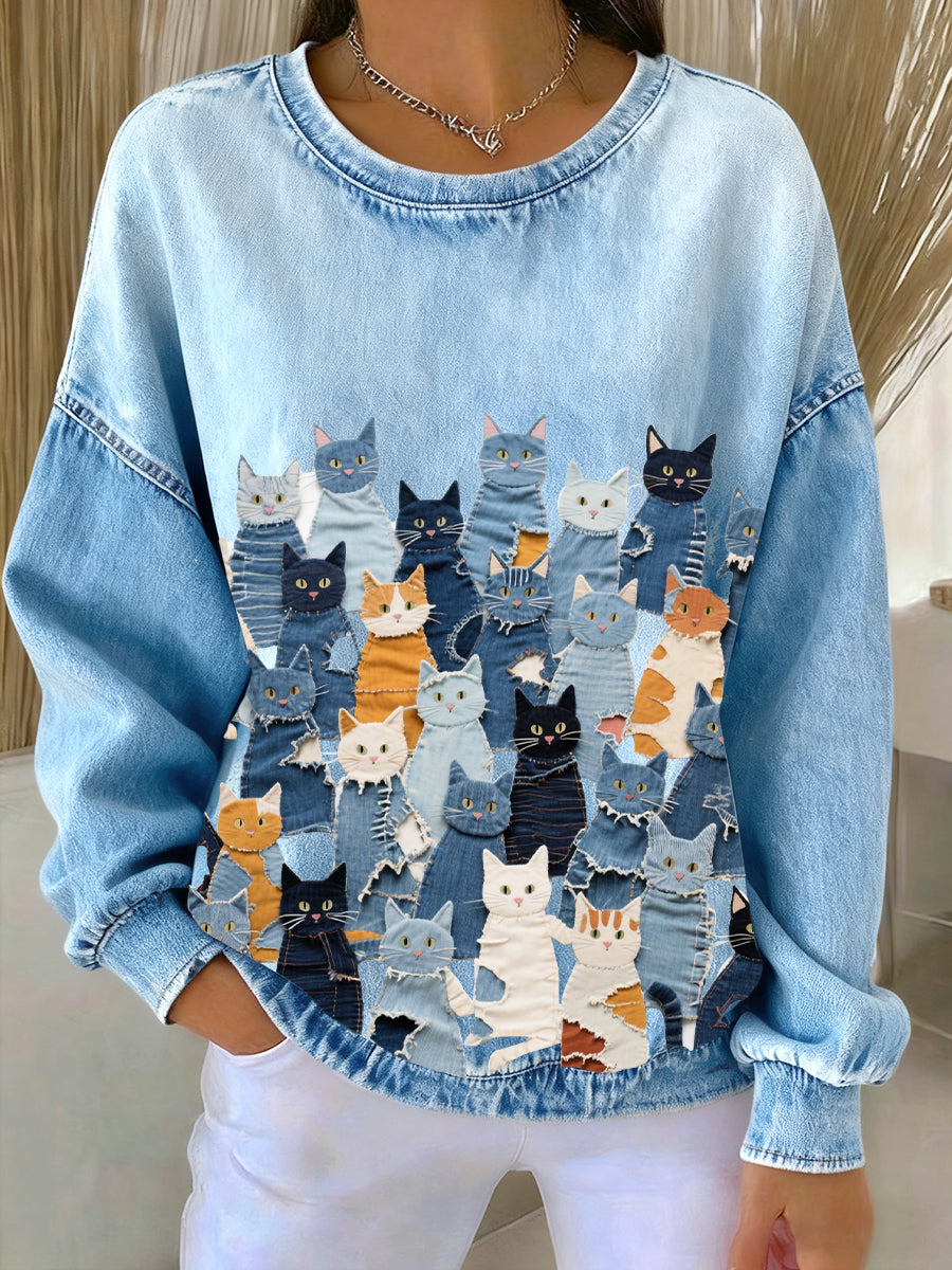 Women's Denim Kitten Sweatshirt