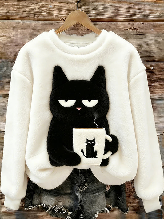 Women's Cute Cat Cozy Flannel Sweatshirt