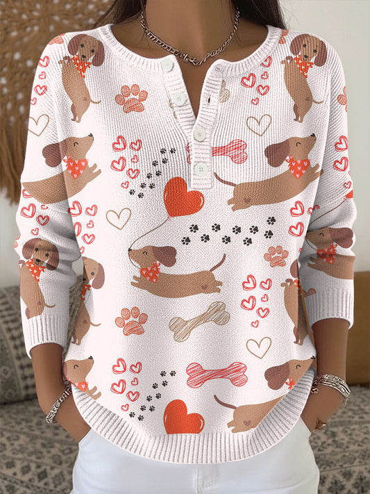 Women's Valentine's Day Cute Animal Print Knit Top