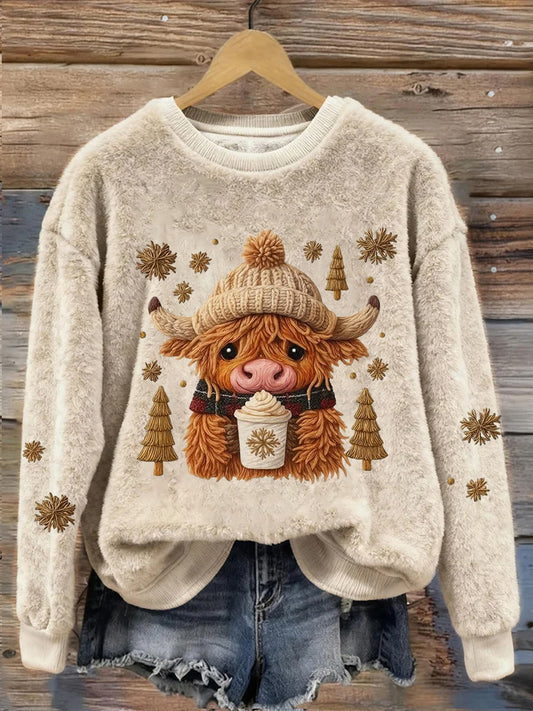 Women's Highland Cow Animal Print Flannel Sweatshirt