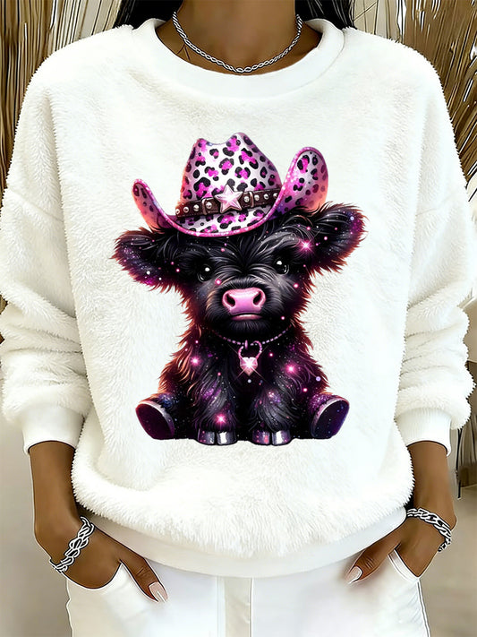 Women's Highland Cow Animal Print Flannel Sweatshirt