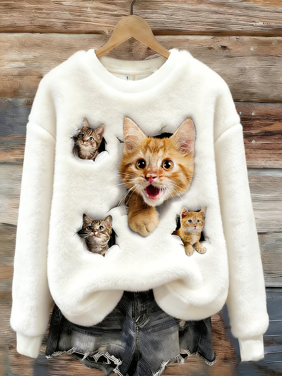 Women's Cute Cat Cozy Flannel Sweatshirt