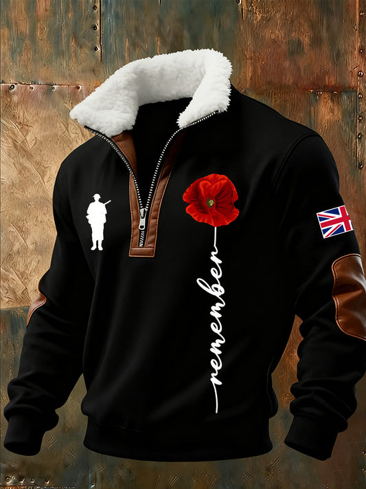 Men's British Remembrance Day Printed Stand-Collar Sweatshirt