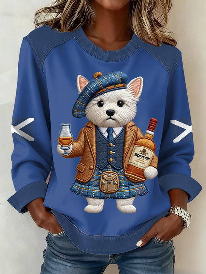 Women's Scottish Flag West Highland White Terrier Print Patchwork Top