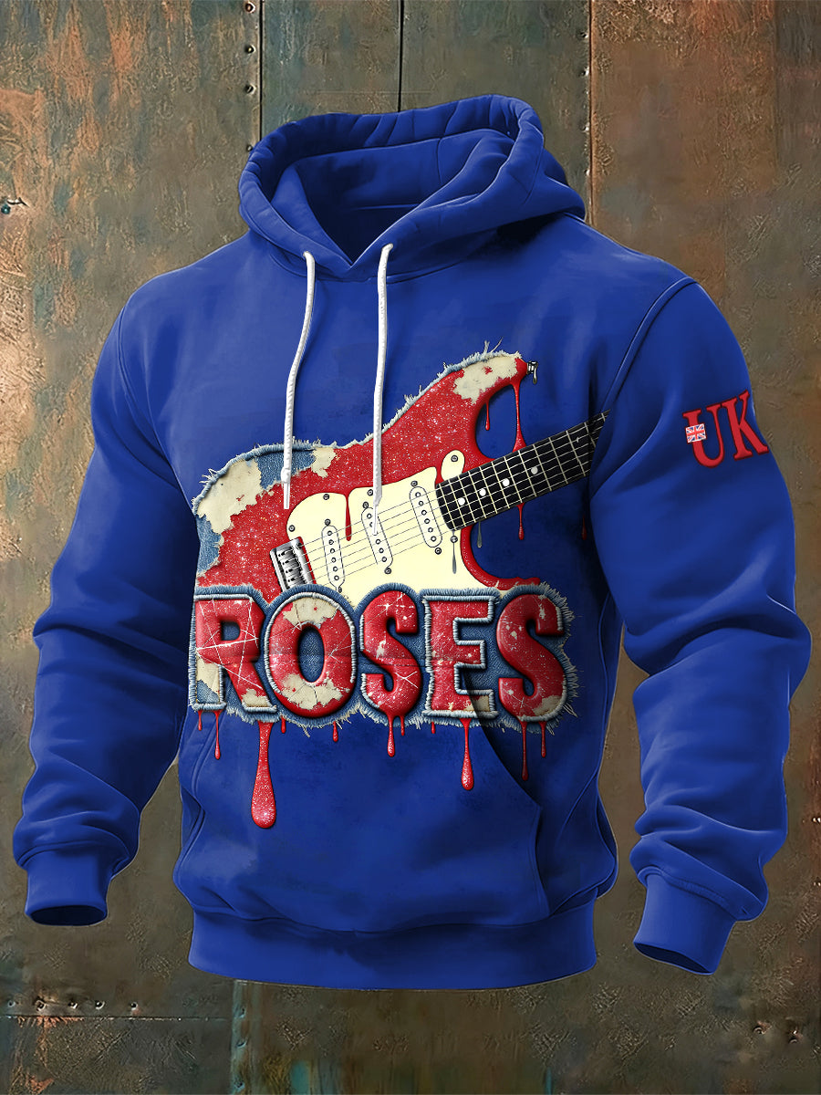 Men's British The Stone Rose Design Printed Blue Hooded Sweatshirt