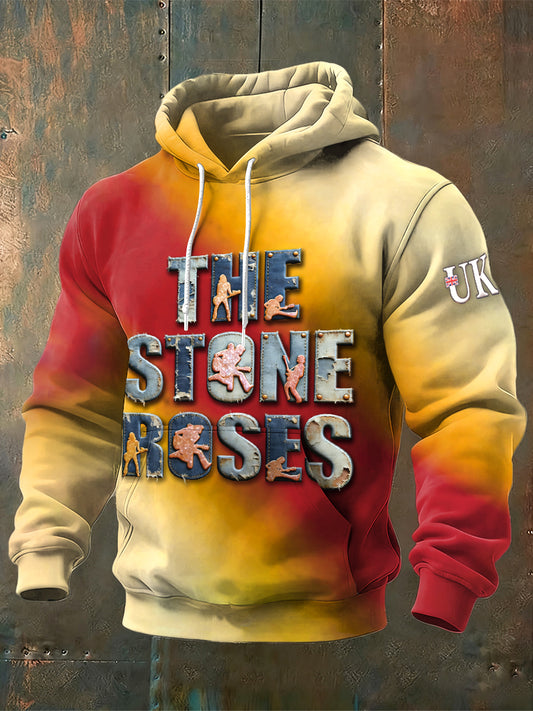 Men's British The Stone Rose Print Patchwork Gradient Sweatshirt