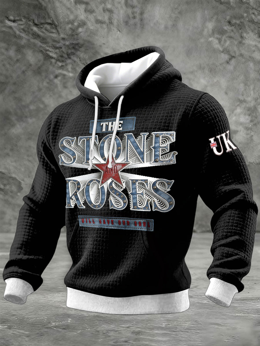 Men's British The Stone Rose Text Design Printed Check Cotton Sweatshirt