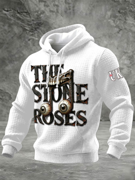 Men's British The Stone Rose White Gothic Printed Hooded Sweatshirt
