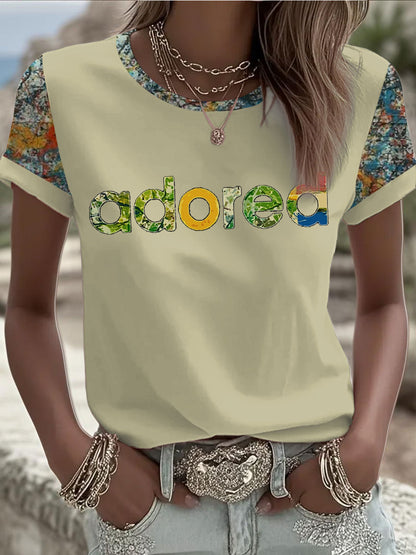 Women's Lemon Roses Music Lover Printed short-sleeved T-shirt