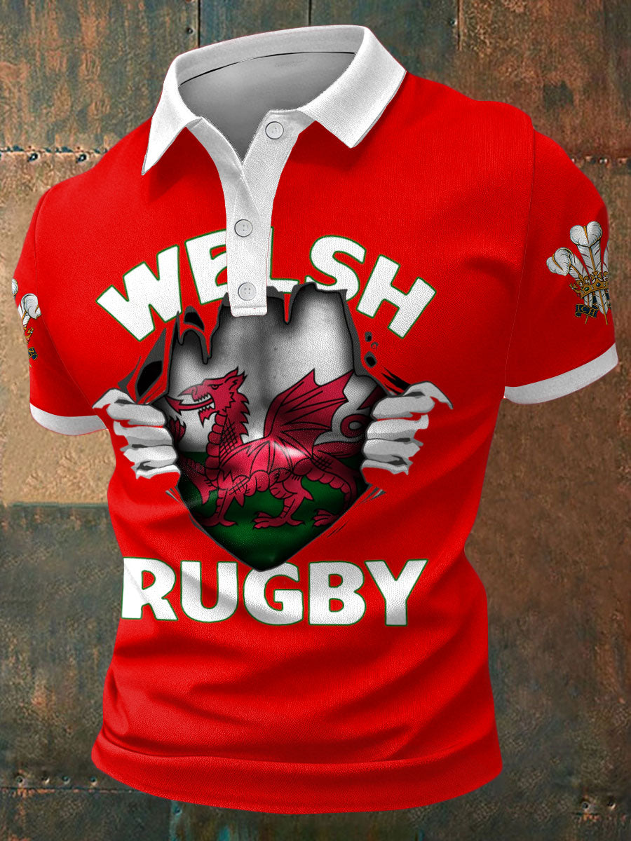 Men's Wales Rugby Lover CYMRU Print Casual Tops