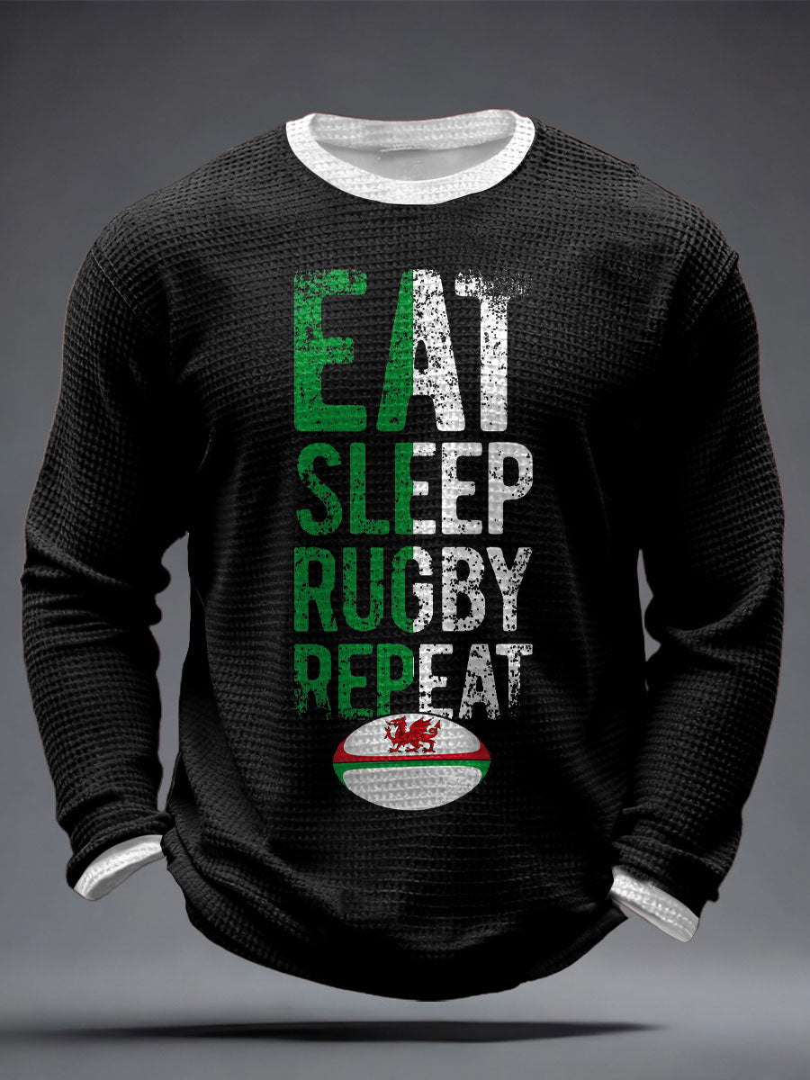 Men's Wales Rugby Lover CYMRU Print Waffle Tops