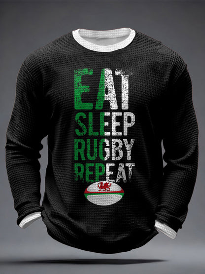 Men's Wales Rugby Lover CYMRU Print Waffle Tops
