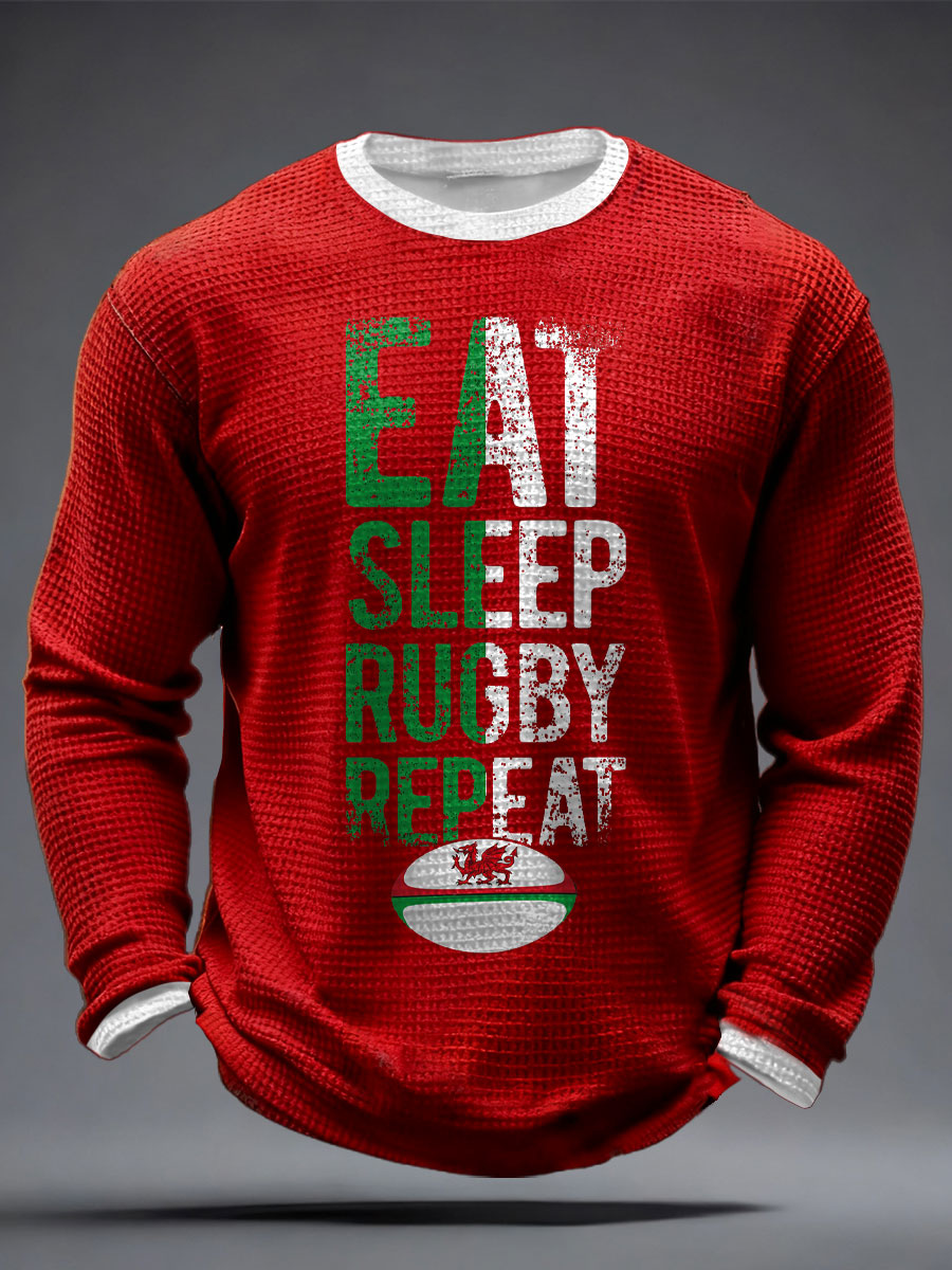 Men's Wales Rugby Lover CYMRU Print Waffle Tops