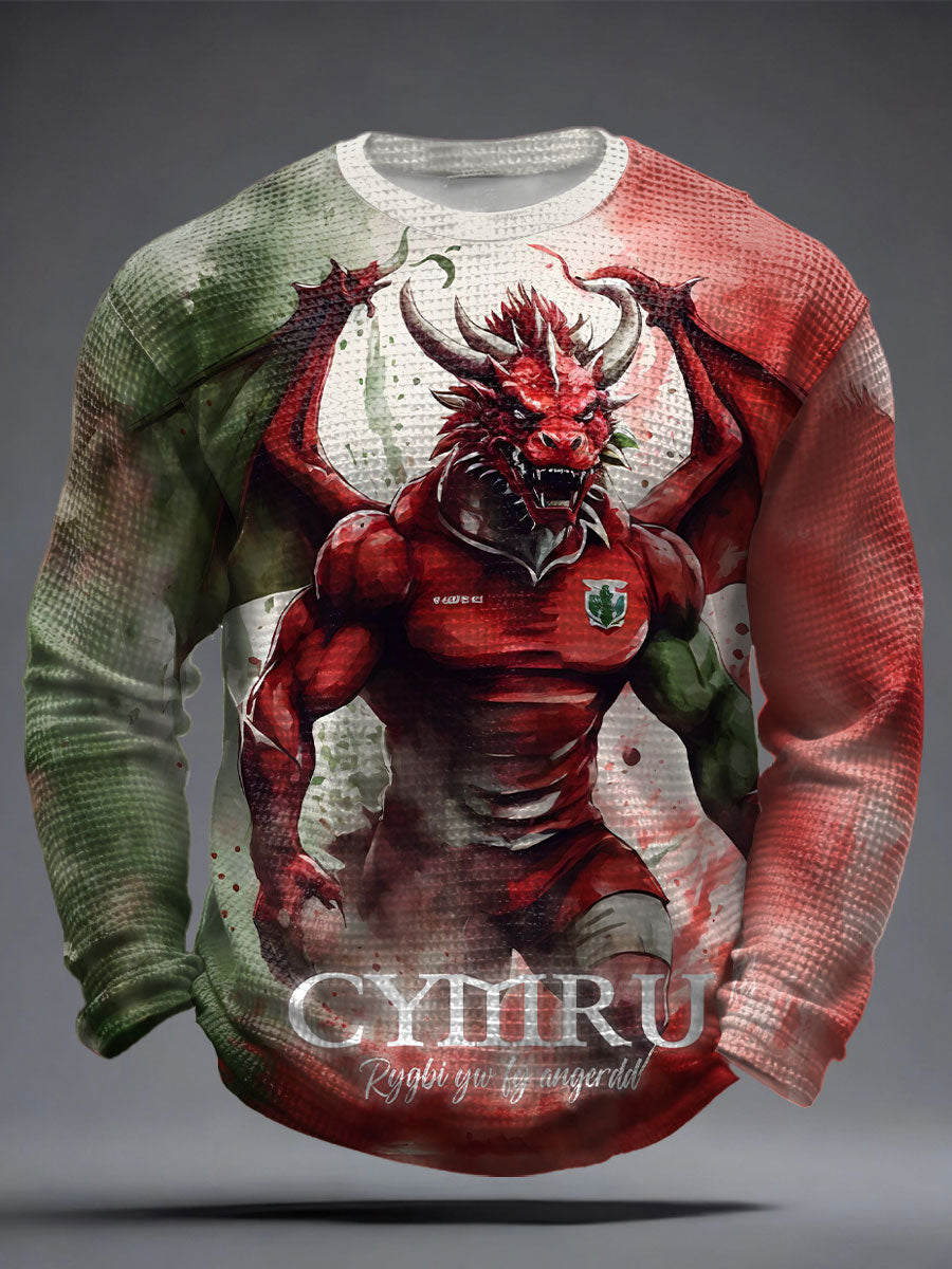 Men's Wales Rugby Lover CYMRU Print Waffle Tops