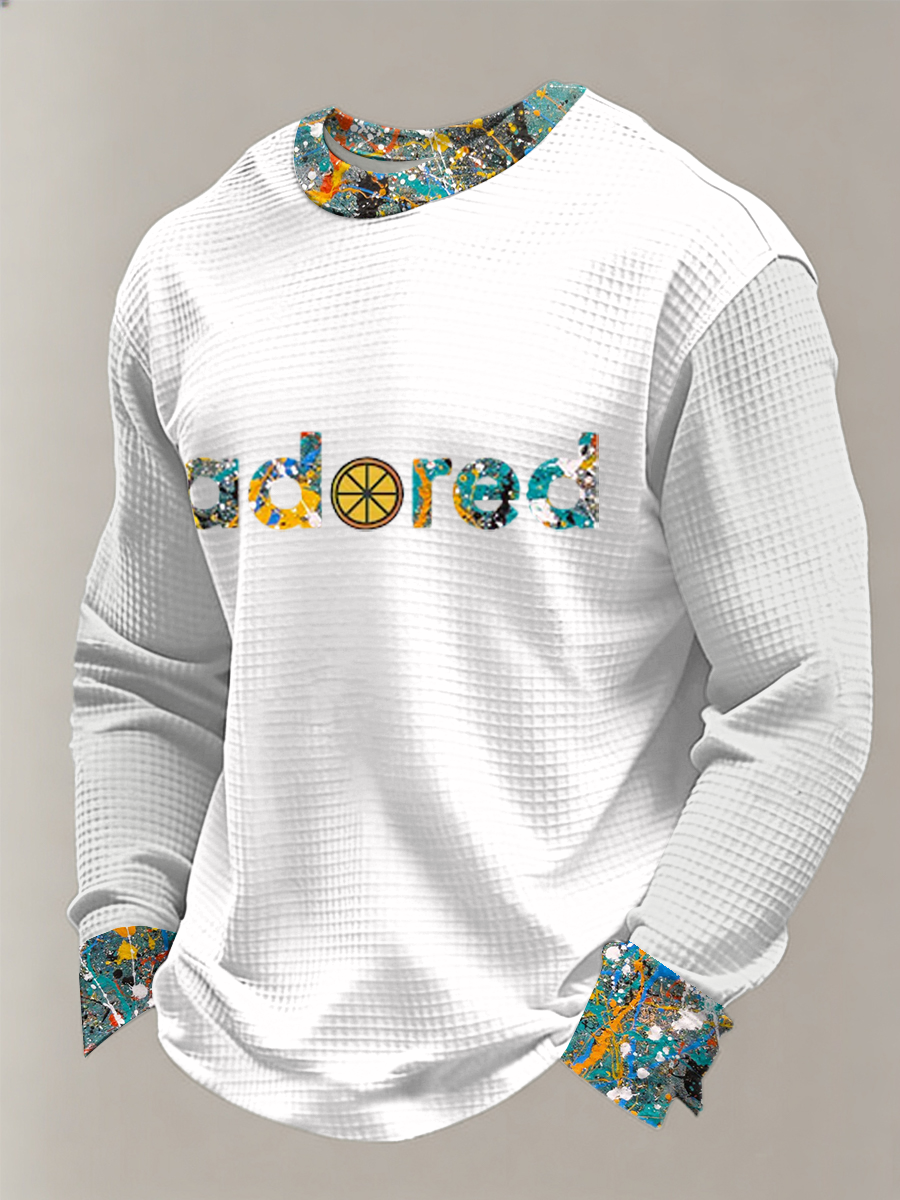 Men's Lemon Roses Music Lover Printed Waffle Long Sleeve Top