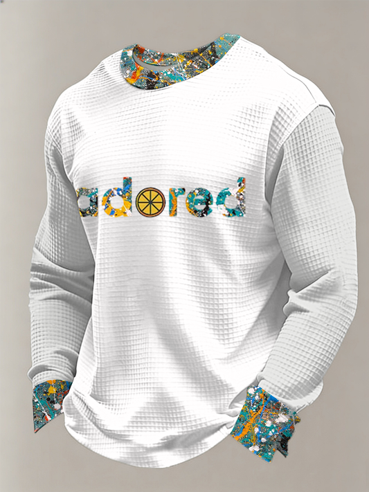Men's Lemon Roses Music Lover Printed Waffle Long Sleeve Top