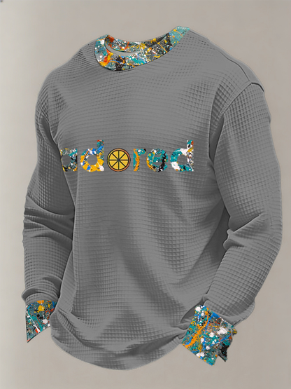 Men's Lemon Roses Music Lover Printed Waffle Long Sleeve Top
