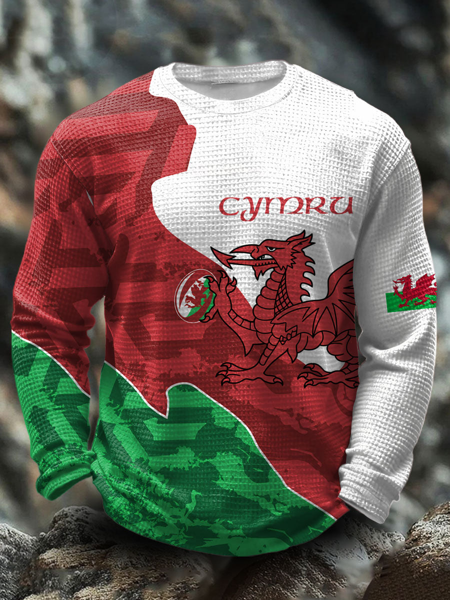 Men's Wales Welsh Rugby Lover Printed Waffle Tops