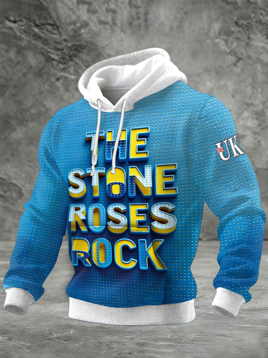 Men's British The Stone Rose Print Blue Hooded Sweatshirt