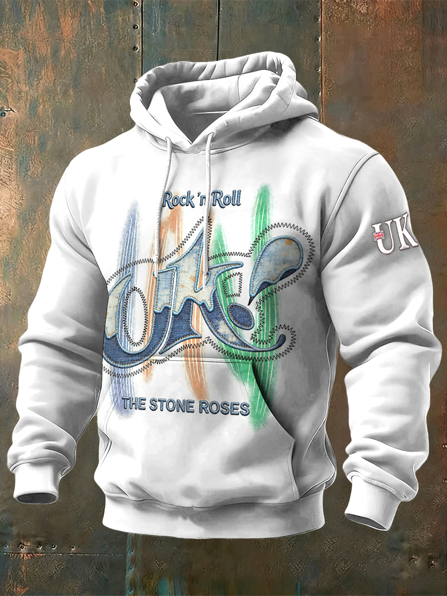Men's British The Stone Rose UK Print White Hooded Sweatshirt