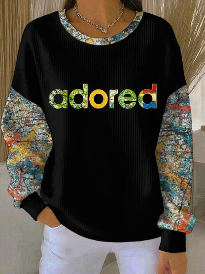 Women's Lemon Roses Music Lover Printed Ribbed Round-Neck Sweatshirt