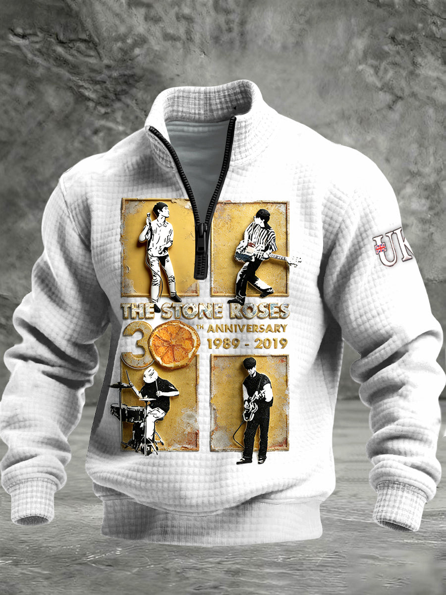 Men's British The The Stone Rose Print Check Cotton Oversized Sweatshirt