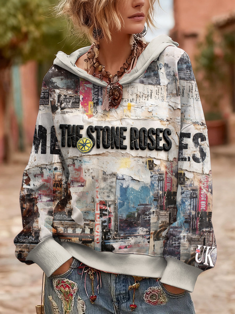 Women's British The Stone Rose Vintage Print Hooded Sweatshirt