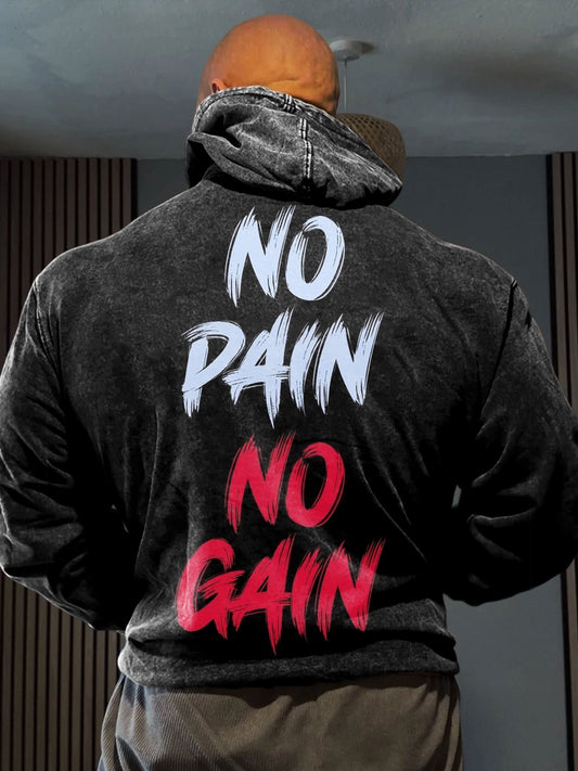 Men's Retro Fitness Attitude No Pain No Gain Casual Hoodie