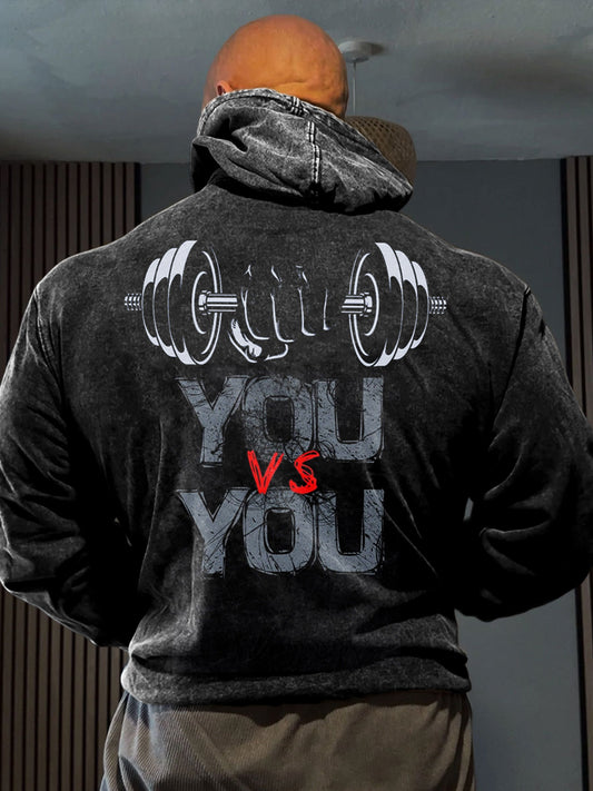 Men's Retro Fitness Attitude Strongest Man Casual Hoodie