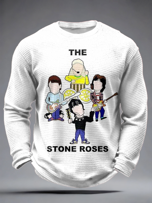 Men's Lemon Roses Music Lover Printed Waffle Long Sleeve T-Shirt