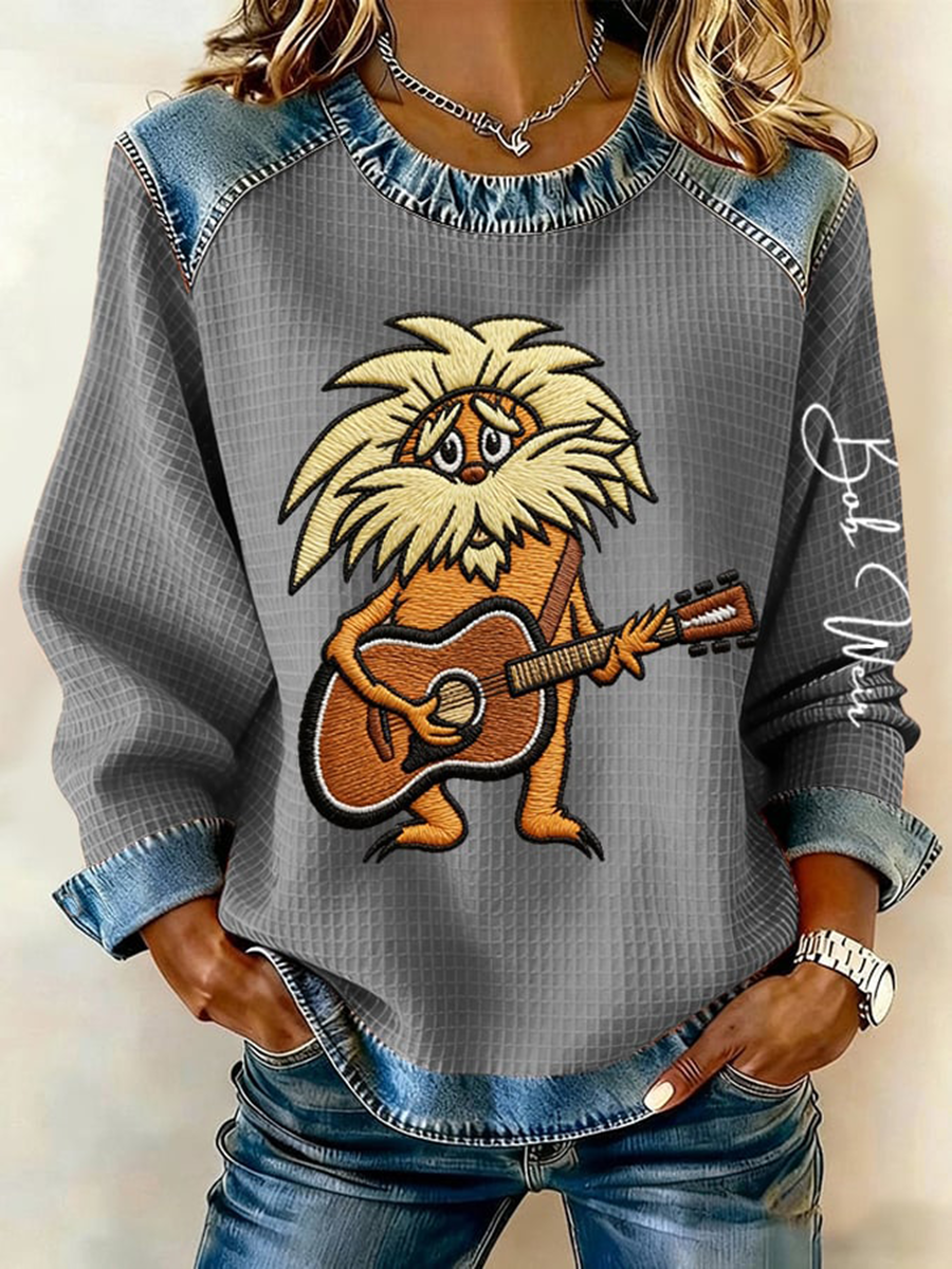 Women's RIP Bob Weir Denim Patchwork Top