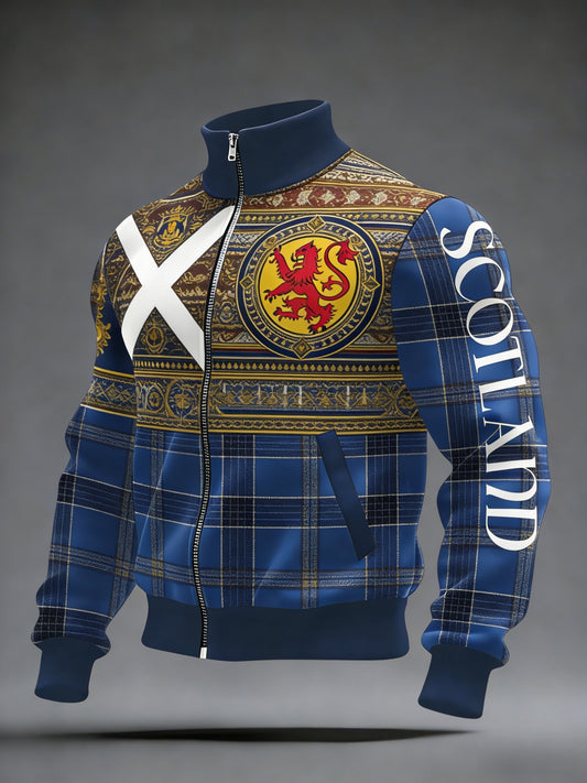 Unisex Scotland Football Lover Printed Casual Stand Collar Jacket