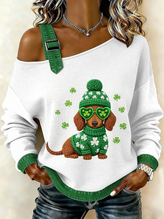 Women's Vintage St. Patrick's Day Print Casual Off-Shoulder Sweatshirt