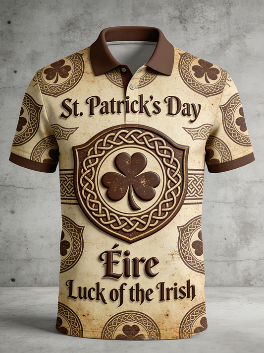 Men's Retro Saint Patrick's Day Print Casual Polo Shirt