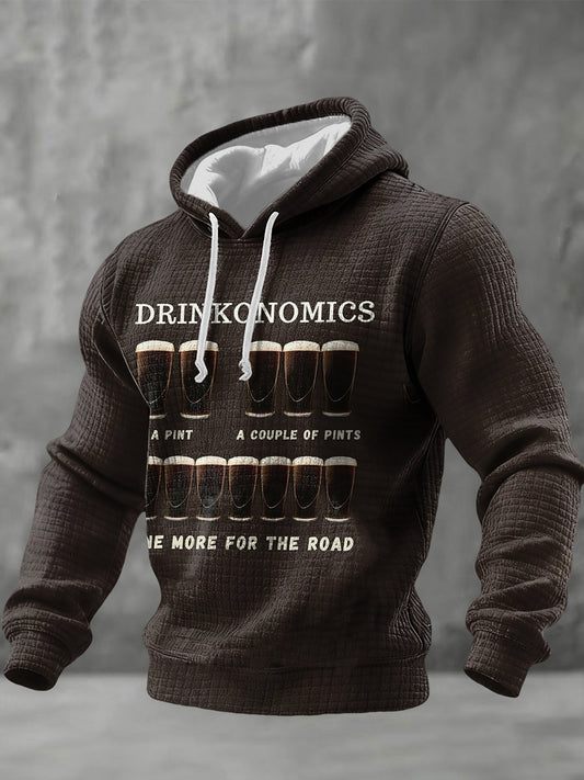 Men's St.Patrick's Day Beer Print Checkered Cotton Hoodie