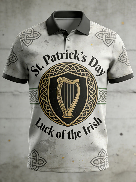 Men's Retro Saint Patrick's Day Print Casual Polo Shirt