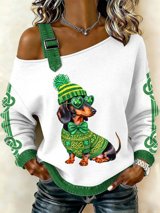 Women's Vintage St. Patrick's Day Print Casual Off-Shoulder Sweatshirt