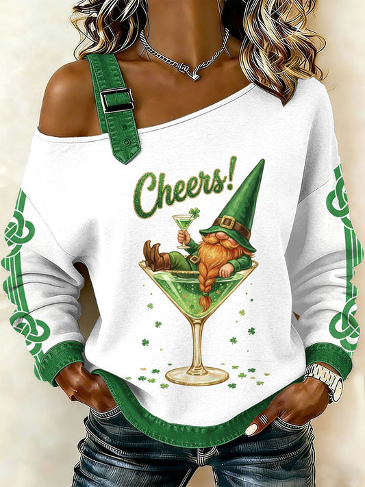Women's Vintage St. Patrick's Day Print Casual Off-Shoulder Sweatshirt