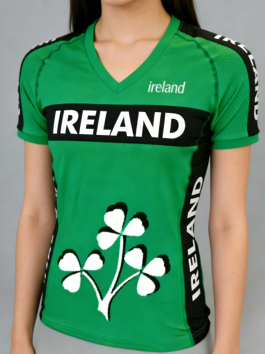 Women's Ireland V-neck off-shoulder short-sleeved T-shirt