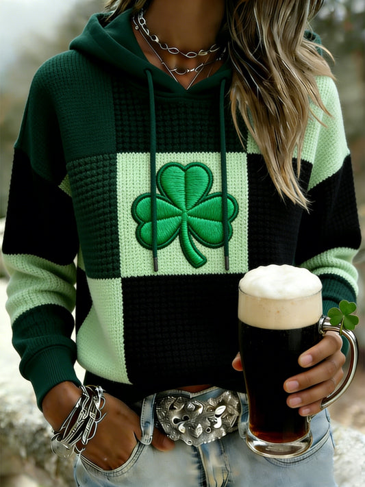 Women's  St. Patrick's Day Clover Print Casual Long-Sleeve Hooded Sweatshirt