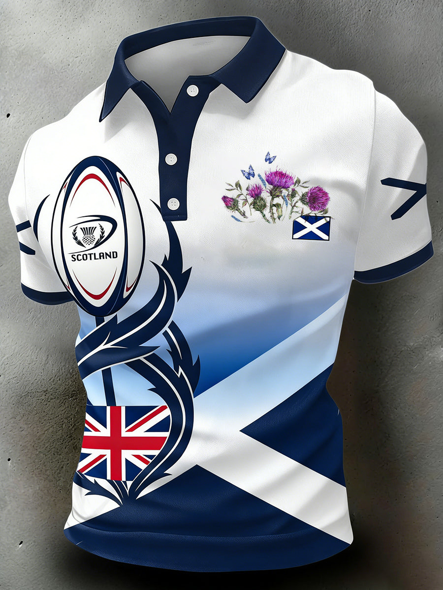 Men's Scottish Rugby Print Polo Shirt