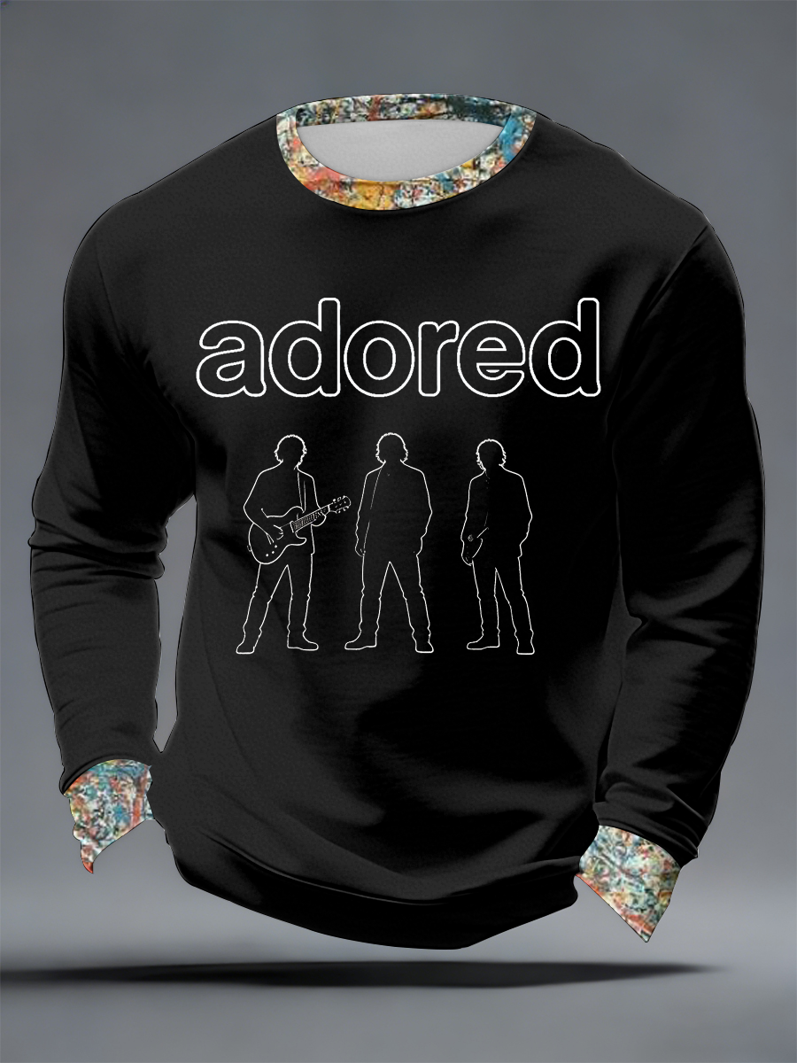 Men's Lemon Roses Music Lover Printed Crew Neck Sweatshirt