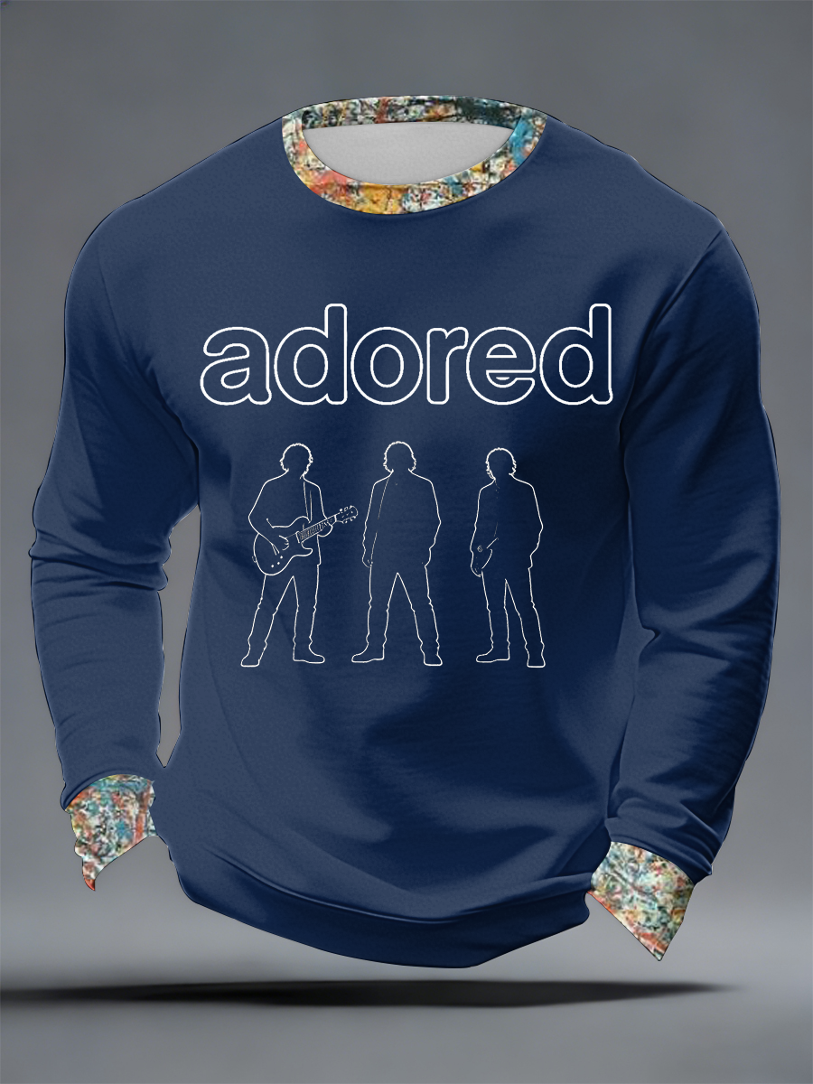 Men's Lemon Roses Music Lover Printed Crew Neck Sweatshirt