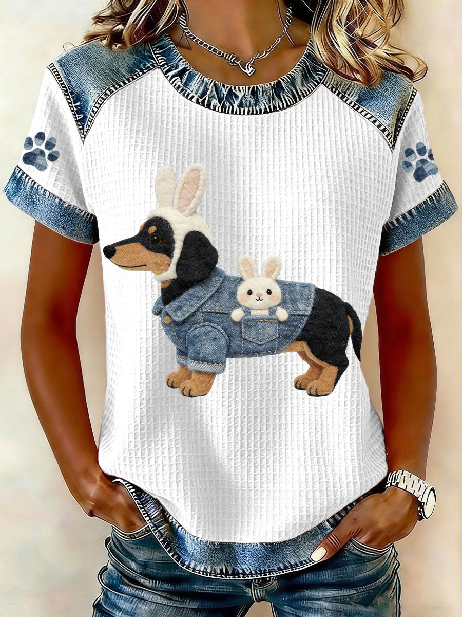 Women's Easter Dachshund Bunny Costume Waffle Tops