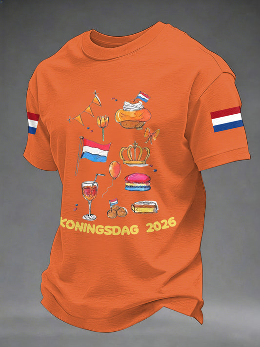 Heren Koningsdag Print Casual T-shirt