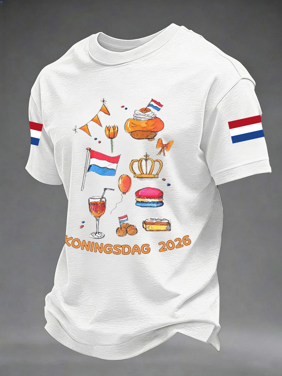 Heren Koningsdag Print Casual T-shirt