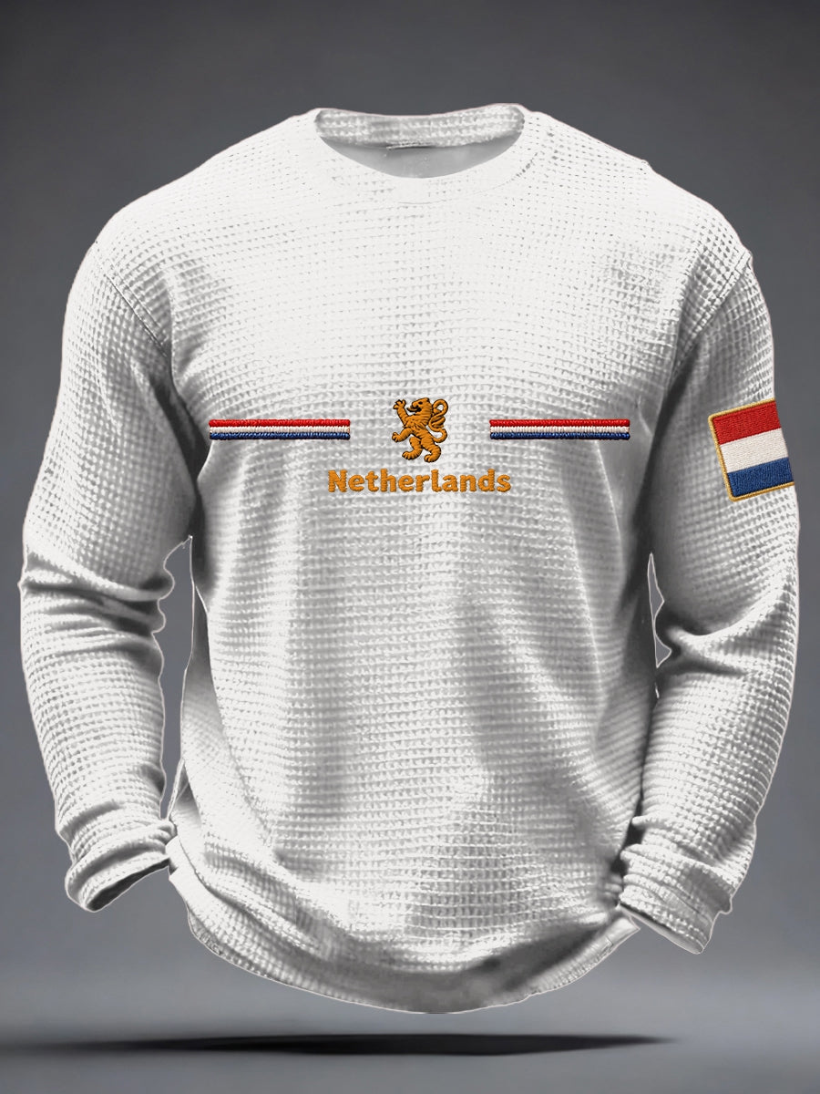 Heren Koningsdag Wafel T-shirt met lange mouwen
